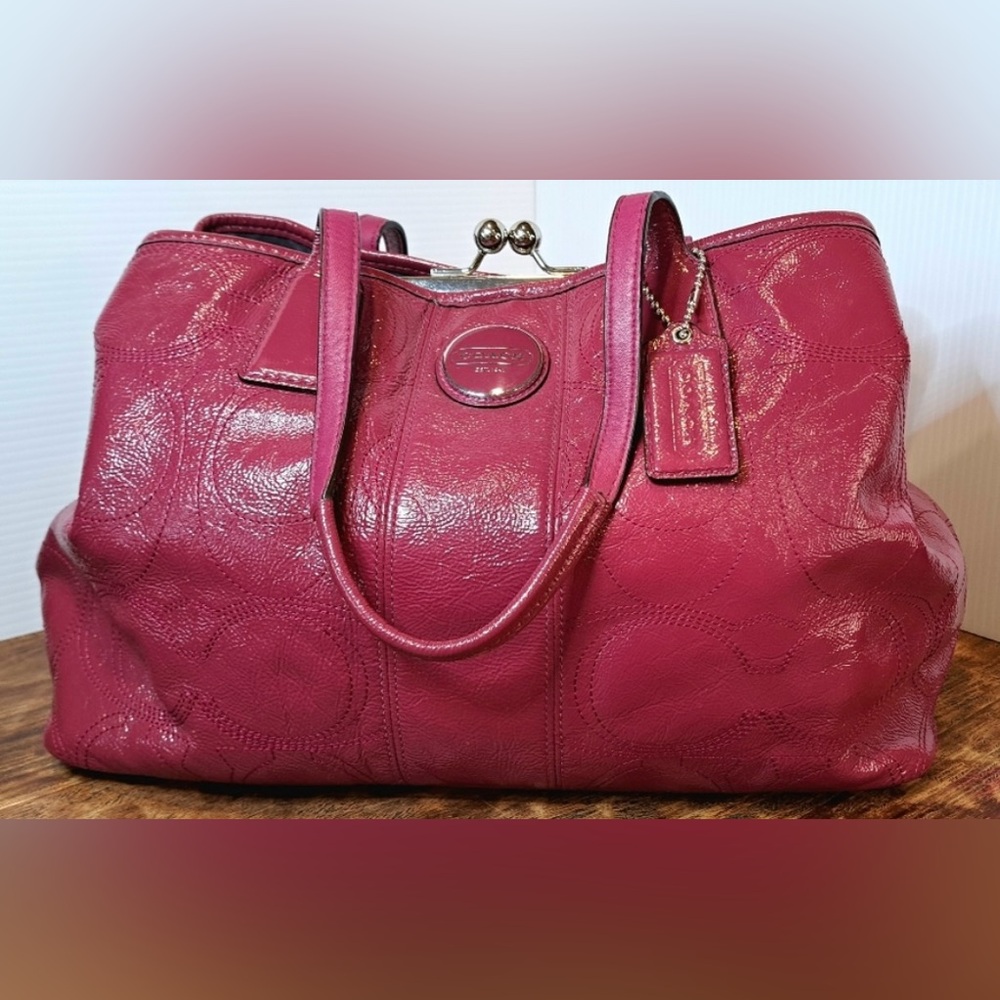 Coach Signature Stitch Patent Framed Carryall